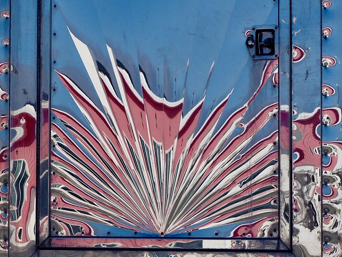 Pink fan on the back of a van